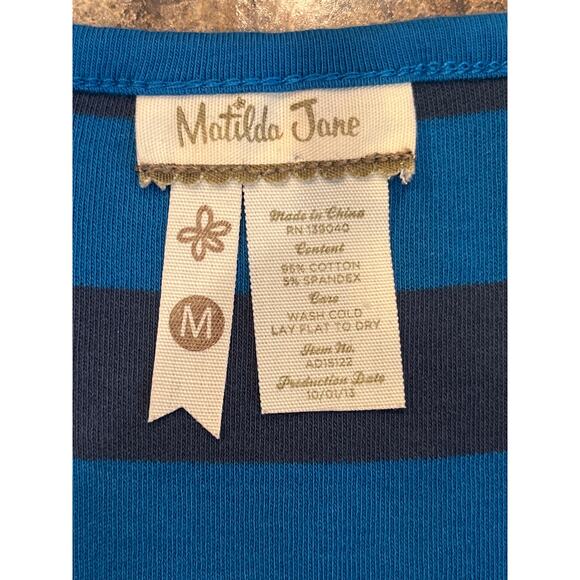 Matilda Jane It’s A Wonderful Parade Lydia Dress Blue Stripe and Floral Medium - Picture 4 of 6